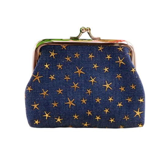 Goldene Stern Münzbörse, Damen Jeans Geldbeutel, Kussverschluss Tasche für gefaltetes Bargeld Münzen Karten