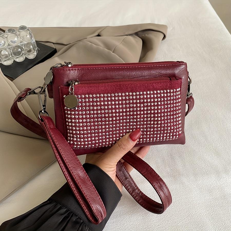 Rhinestone-Studded Shoulder Bags for Women Zip Closure Trendy Small Square Ladies Clutch Bag Small Crossbody Bags for Women