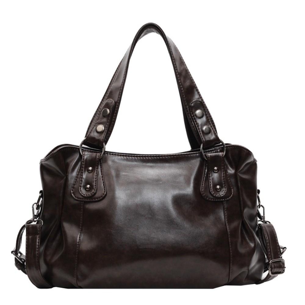 

Retro Large Capacity Shoulder Bag Soft PU Leather Tote Bag Multifunctional Solid Color Crossbody Bag Women кавовий