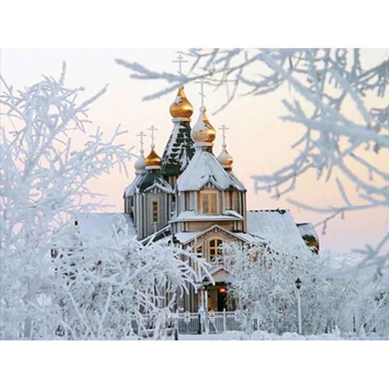 Nowy 5D DIY Zamek Diament Malarstwo Śnieg Scena Diament Haft Scenerii Ściegu Pełne Okrągłe Wiertła Home Decor Prezent