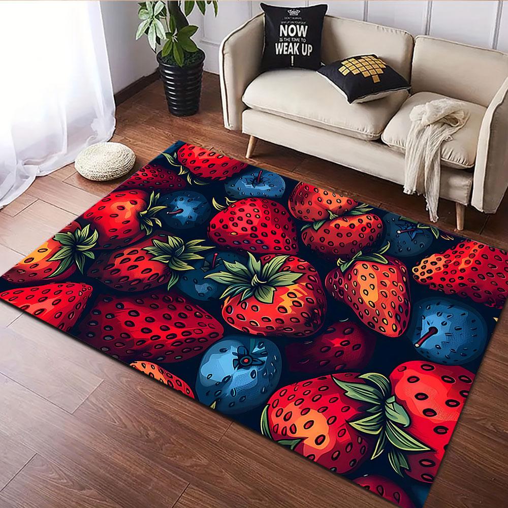 Strawberries and Blueberries Pattern Patterned Carpet, Suitable As a Non Slip Play Mat for the Living Room and Bedroom Sofa