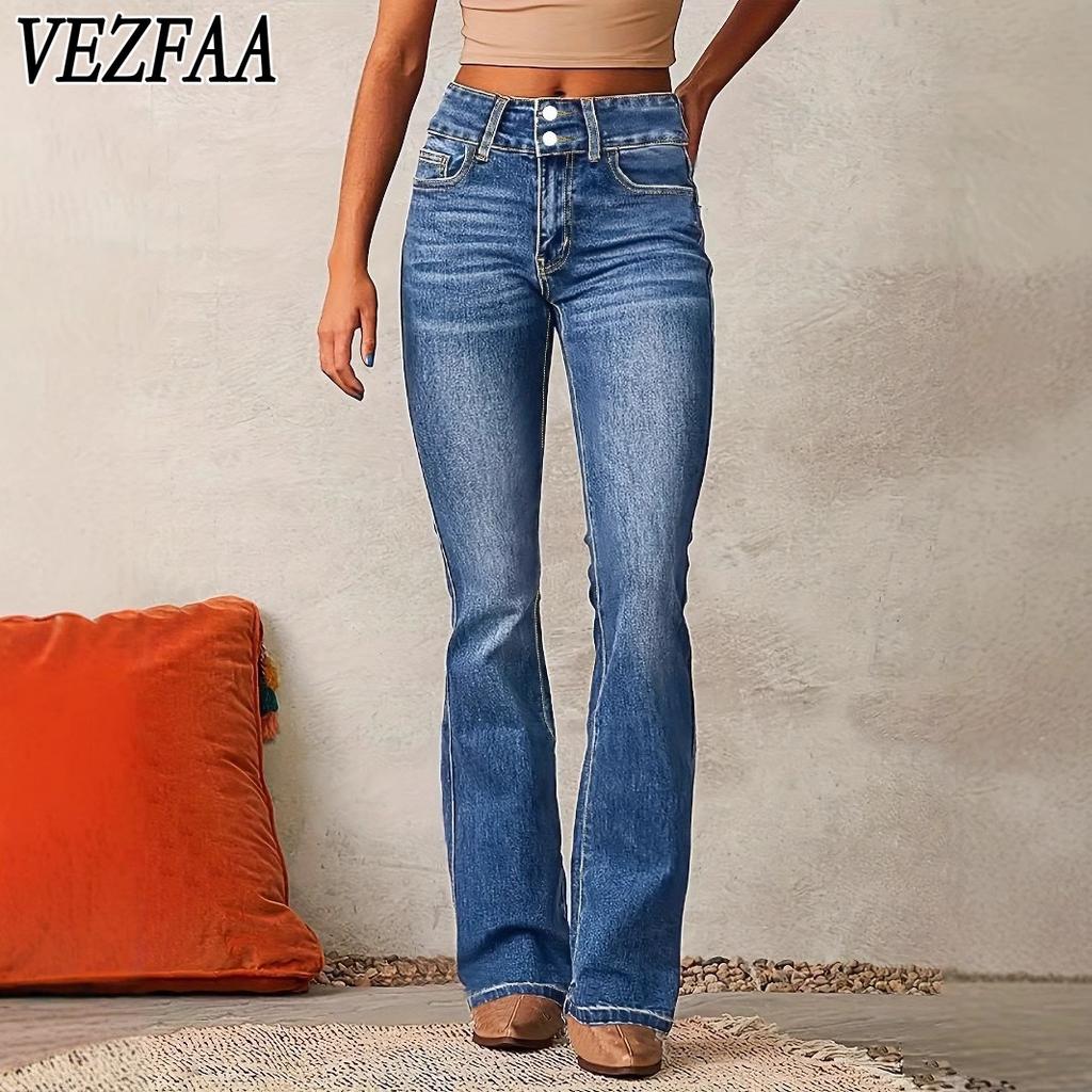 VEZFAA Women's Fashion Casual Solid Color Print High Waist Trousers Pants & Capris