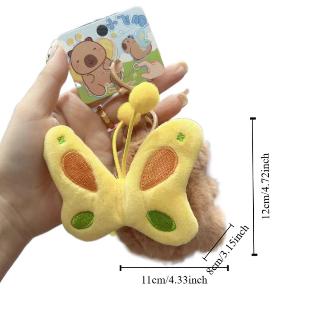 Cartoon Plush Capybara Keychain Pull Butterfly Car Keyring Funny Capybara Dolls Pendant Bag Decor