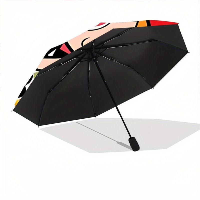 1pc Powerpuff Girls Automatic Folding Umbrella, Portable Collapsible Design, 8-Rib Iron Frame, , All-Season Casual Outdoor Accessory for Christmas Bir