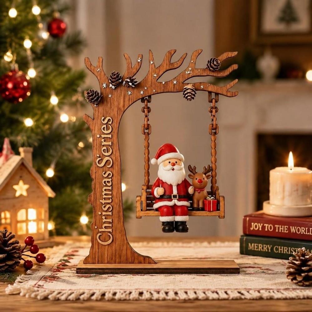 Geyik Noel Süsleri Ahşap Noel Dekorasyonu Sallanan Noel Baba Dekorasyonu Ofis İçin