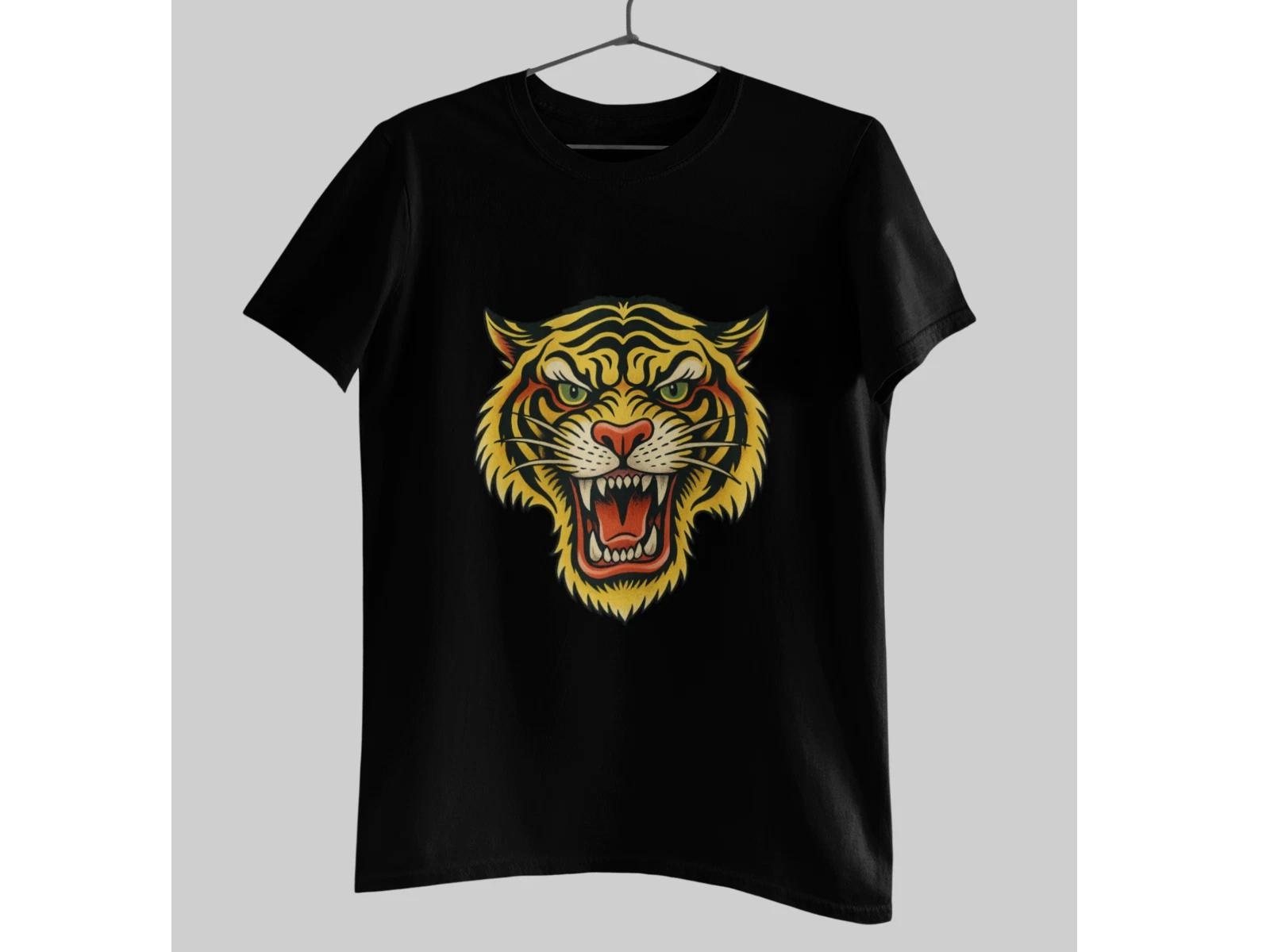Roaring Tiger Head T-Shirt | Vintage Wildcat Graphic Tee | Retro Animal Print 2XL
