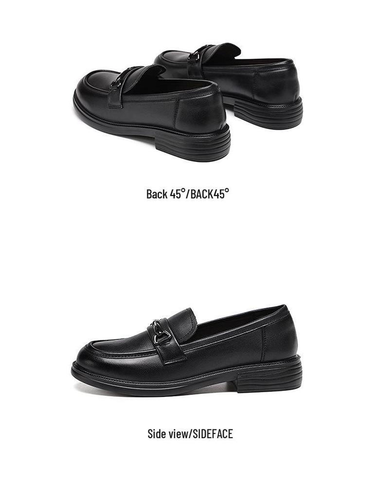 Red Dragonfly Women's Chunky Heel Loafers: Spring/Autumn Black Leather Shoes with Thick Soft Sole for Comfortable Wear