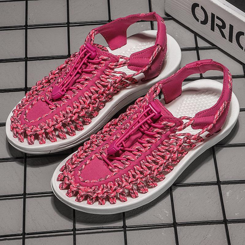 Sandalias de Marca de Moda para Hombre Tejido a Mano Zapatos Calados Exterior Antideslizantes Sandalias de Playa Ligeras Verano Mujer Sandalias Talla Grande 35-46