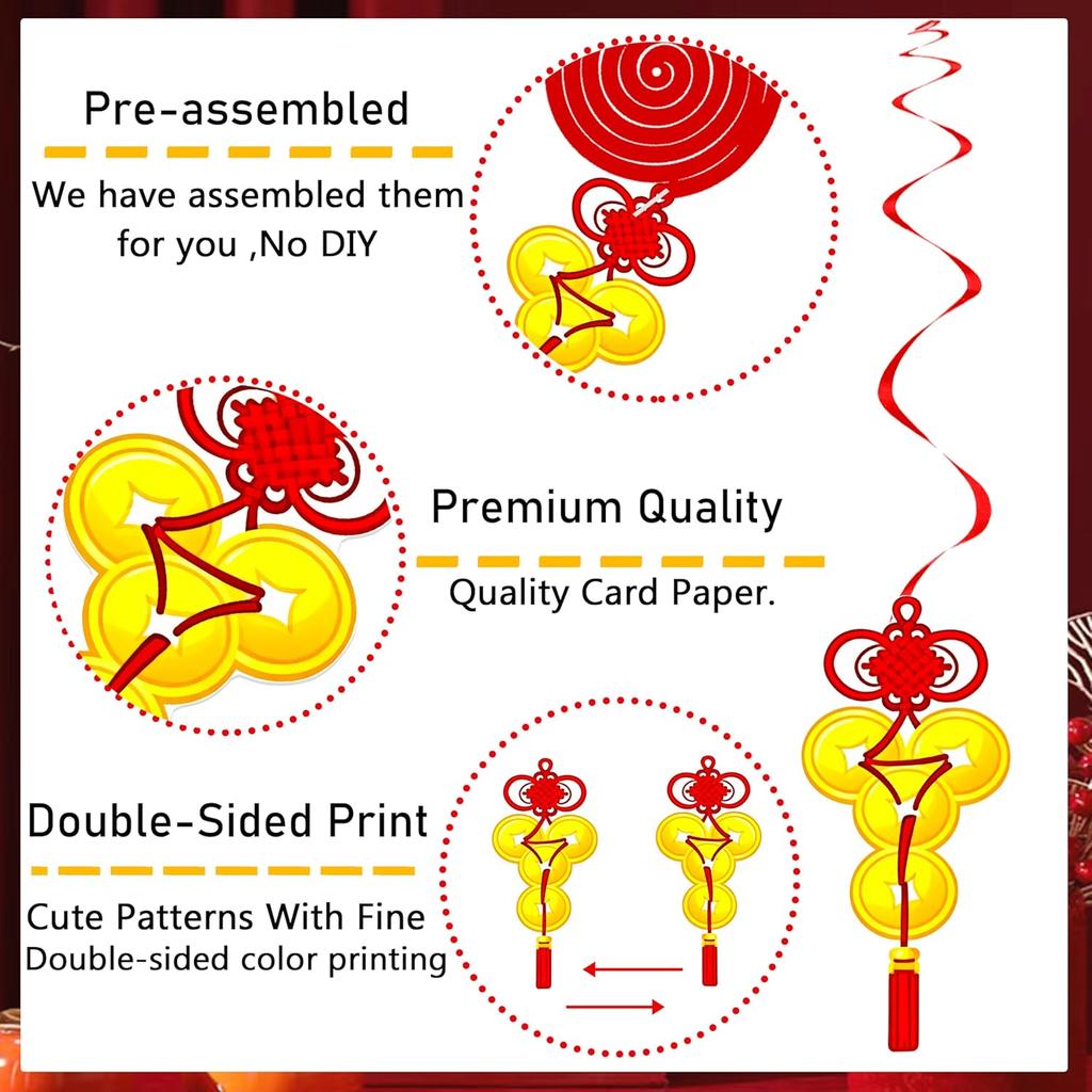 Happy Chinese New Year Hanging Swirls 2026 Chinese New Year Party Decoration Year of The Horse Themed Ceiling Swirls Spring Festival Hanging