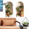 Modern Minimalist Room Accents 2Pcs 3D Tropical Plant Wall Sticker for Home Decor, Arched Niche Window Decal, Non Fading Murals Bathroom Realistic PVC