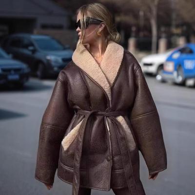 2025 European & American Women's Cashmere Coat with Leather Fur Collar & Belt