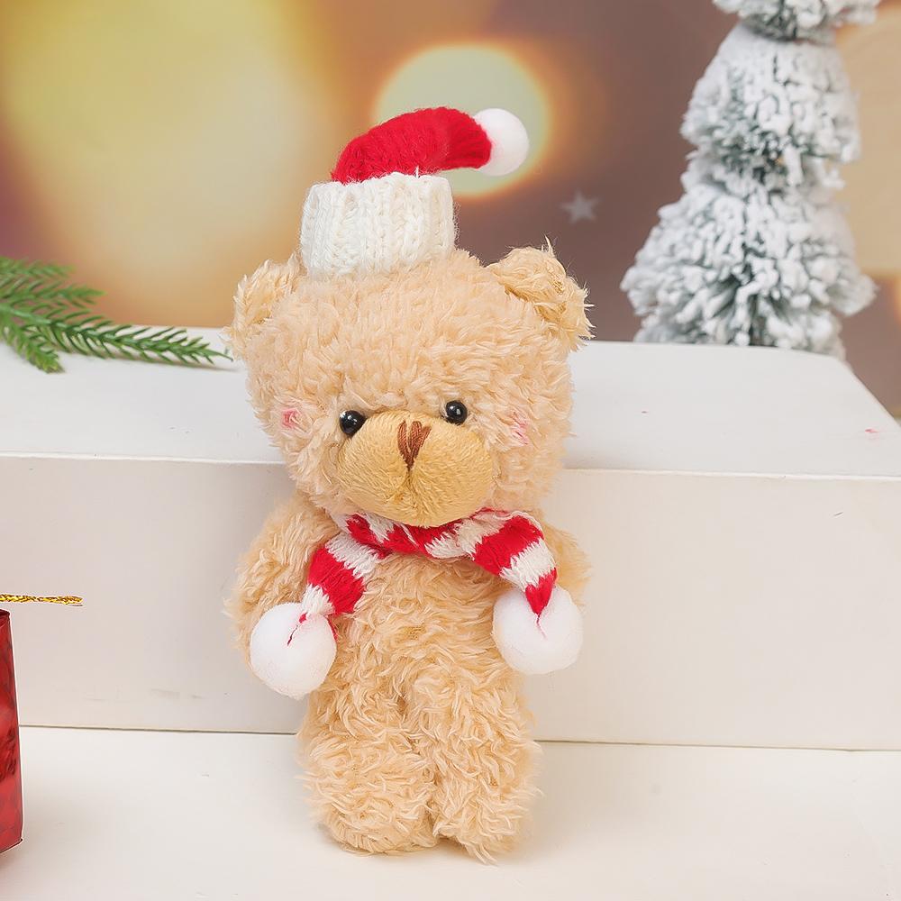 Christmas Cute Bear Plush Doll Christmas Tree Cake Home Decor DIY Bouquet Materials Ornament Animal Scarf Bear Soft Stuffed Toy