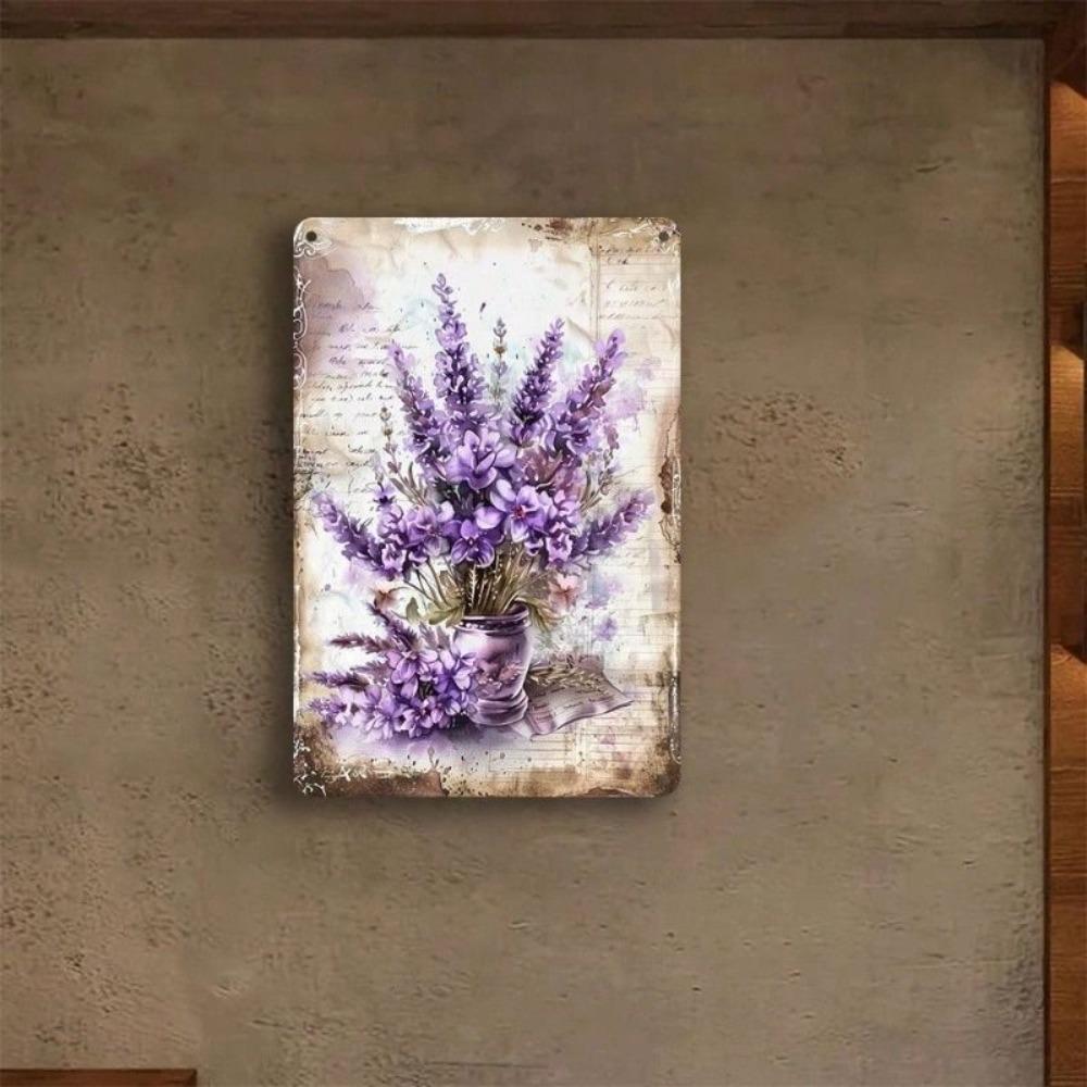 Metal Poster Wall Art Retro Lavender Flowers Vintage Garden Decor