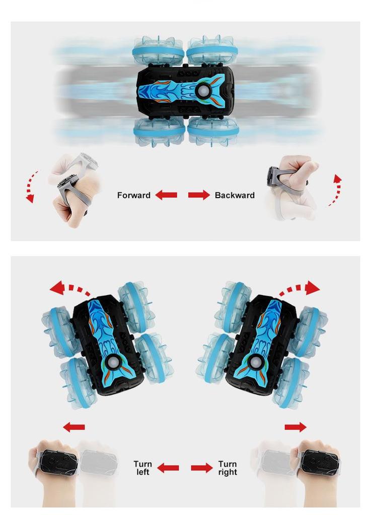 Stunt Remote Control Car with Light Wheels, Dual Remote Control Amphibious Off-Road Vehicle, Rotatable Kids Electric Toy Car