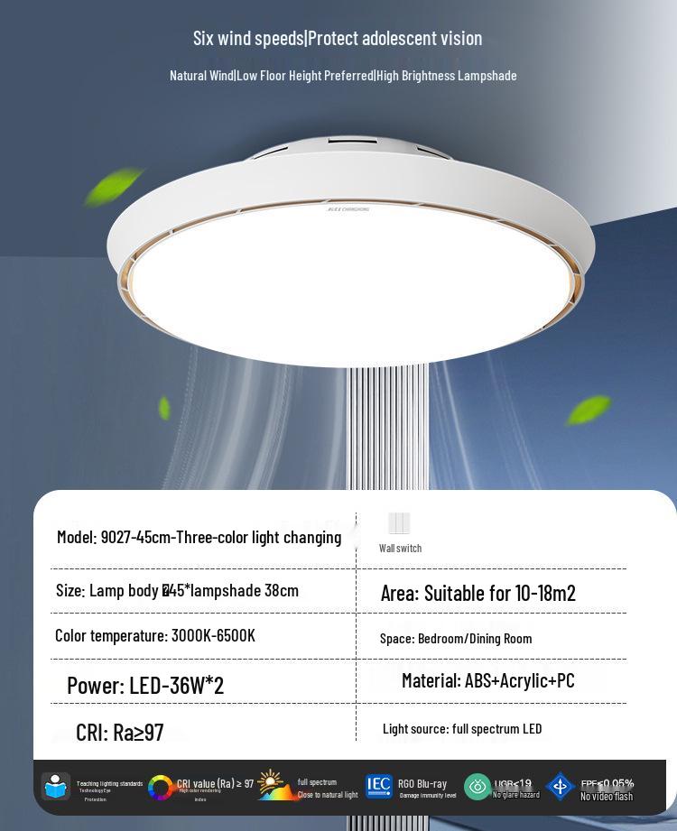 

Modern Ceiling Fan Light with Invisible Blades, Sterilizing Feature, and Eye Protection for Bedroom or Restaurant