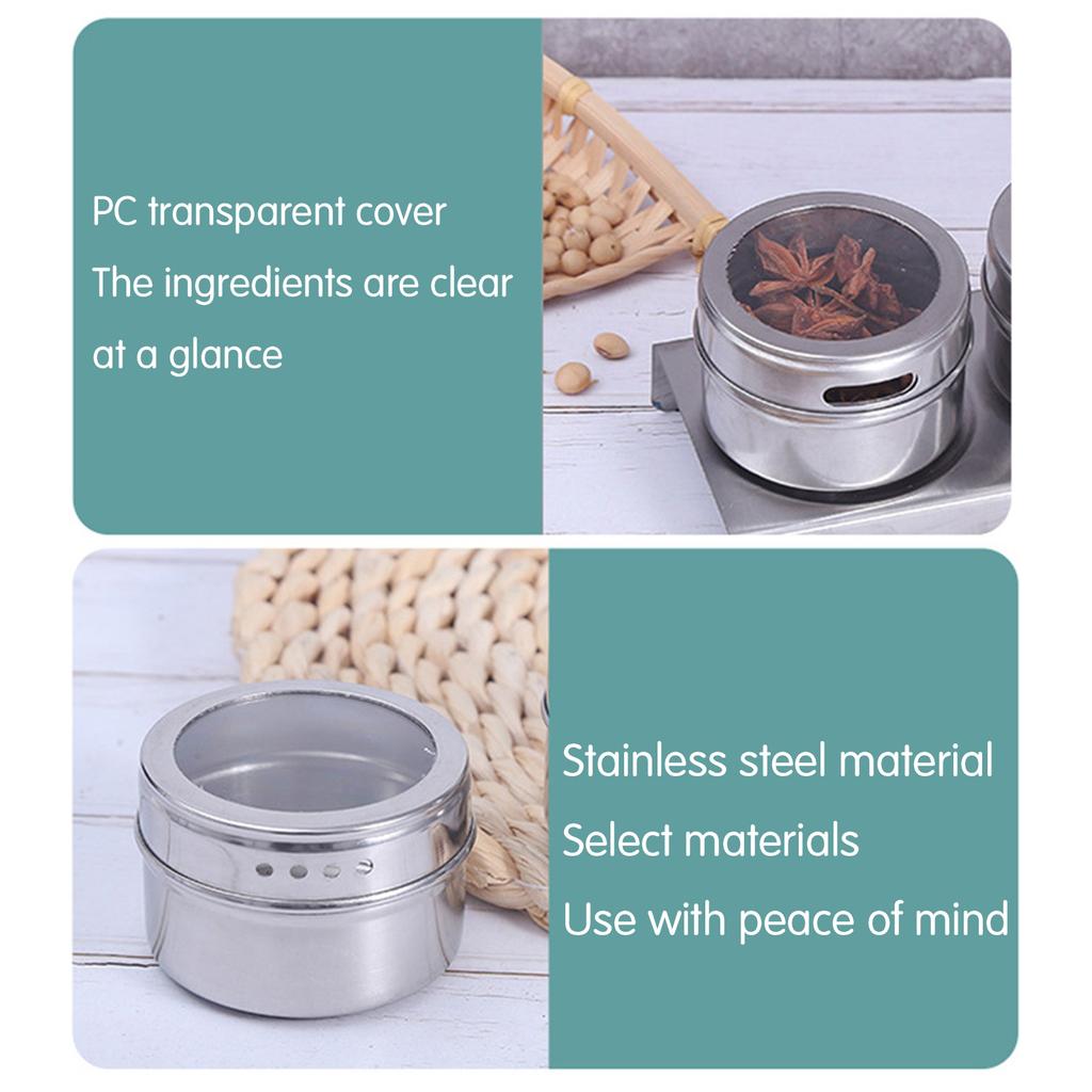 12pcs Stainless Steel Visible Spice Jars Non-Slip Base Large Small Sieve Holes for Household Kitchen Organization