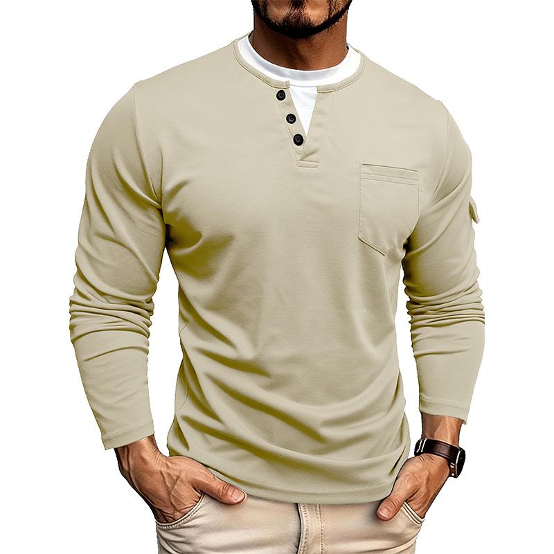 

Men s T-shirt: Faux two-piece, double-layered V-neck, fashionable colour-blocked T-shirt, men s long-sleeved T-shirt XXXL абрикосовий
