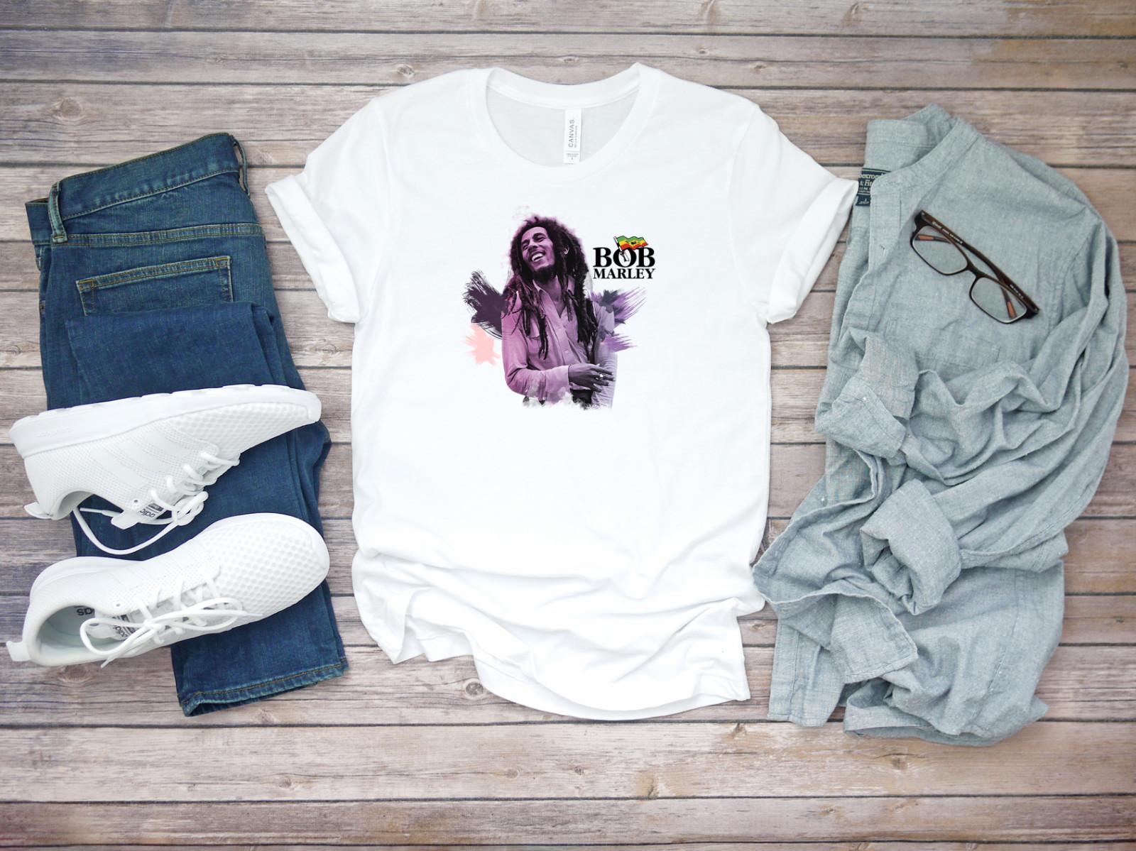 Bob Marley Reggae Poster Short Sleeve White Men T-shirt D220 XXL
