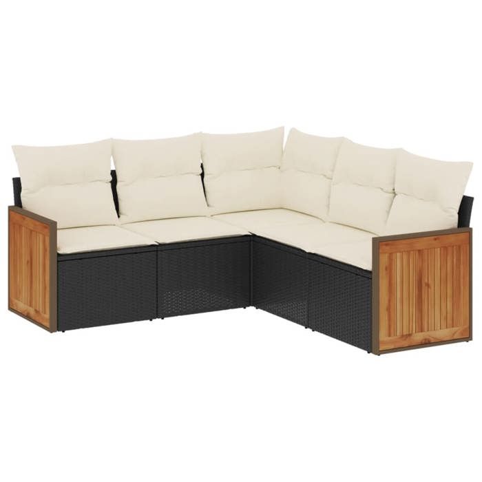 VidaXL Salon de Jardin avec Coussins 5 pcs, Canapés de Patio, Ensemble de Meubles, Mobilier de Terrasse Extérieur, Noir 3260040