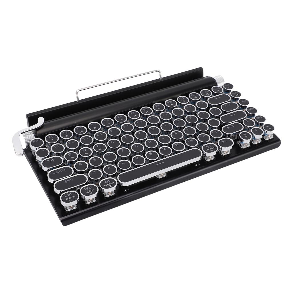 Retro Typewriter Keyboard BT Punk Round Keycap Metal Frame Wireless Mechanical Keyboard for Tablet Computer Phone Black