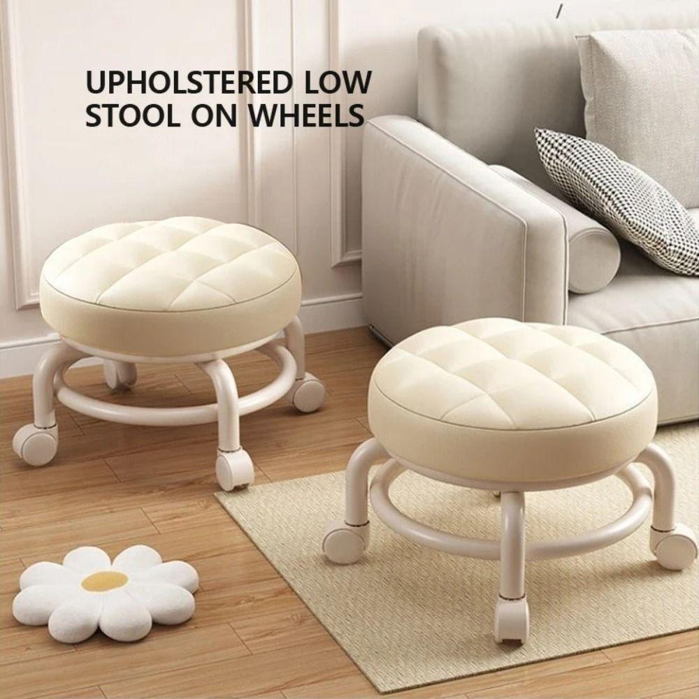 Waterproof Round Stool With Wheels 360 Degree Rotating Low Seat Rolling Pulley Chair  Nail Salon