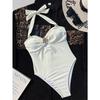 Vintage White Swimwear Women 2026 Hatler Metal Starfish Cut Out Pleate Backless One Piece Swimsuit Beach Bathing Suit Monokini