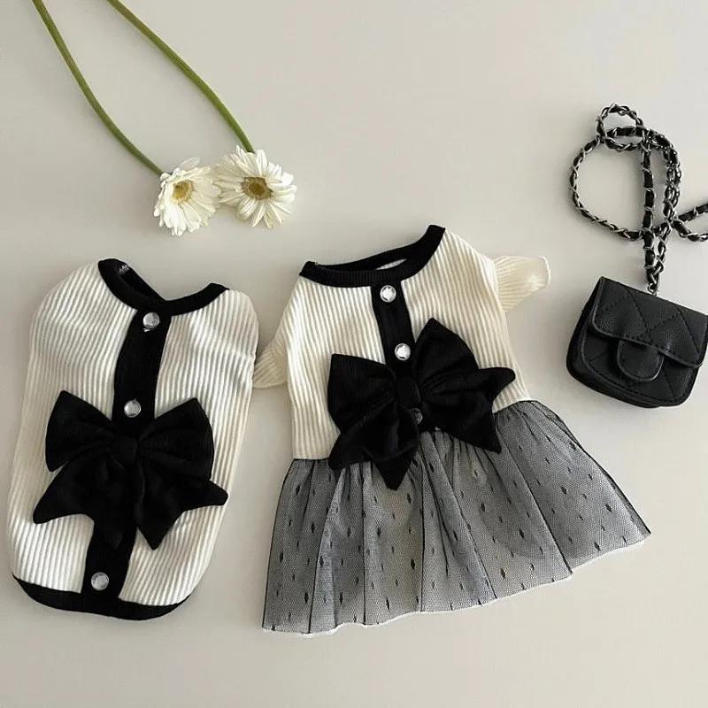 Luxury Dog Dress for Small Dogs Summer Puppy Clothes Bow Lace Pet Skirt Black White Dog T Shirt Girls Dog Costume Chihuahua Vest