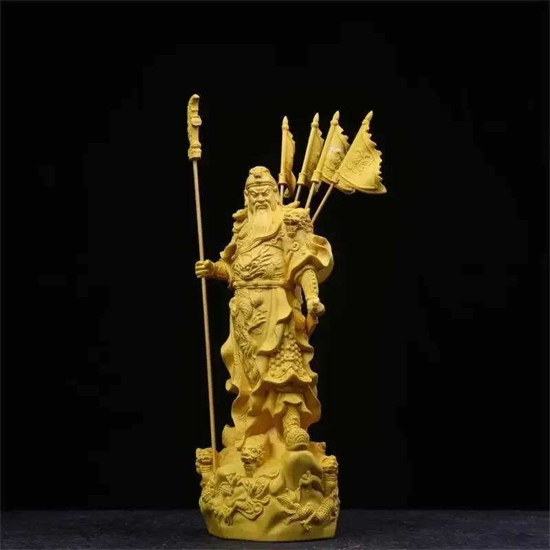 

Feng Shui Boxwood Five Banners Guan Yu God of Wealth Home Living Room Ornament