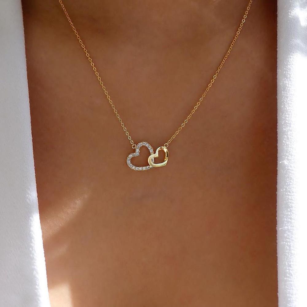 

Korean Style Double Heart Clavicle Necklace - Romantic Valentine s Day Gift