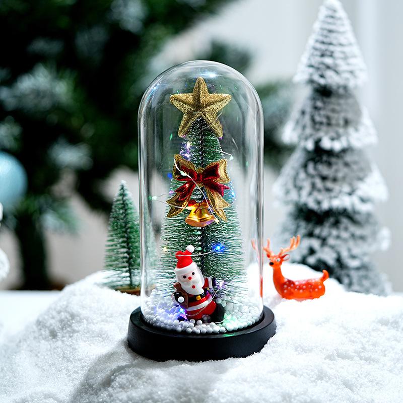 New Christmas Glass Cover Luminous Ornament with Lights Music Rotating Christmas Tree Old Man Elk Desktop Ornament