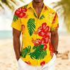 Men's Hibiscus Tropical Print Short Sleeve Shirt, Spring Summer Vibrant Hawaiian Vacation Blouse, Loose Casual Top