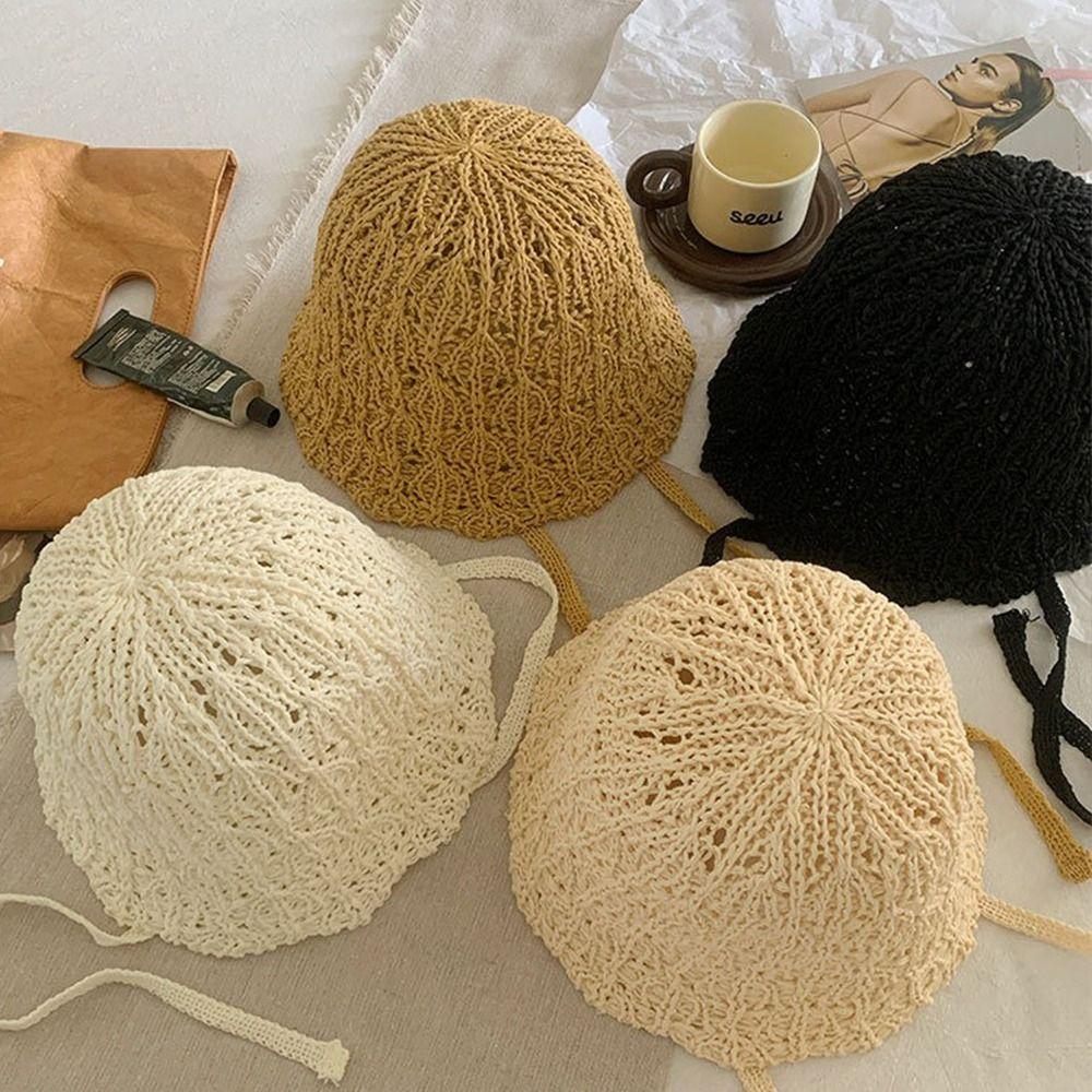 Summer Weaving Cap Hollow Bucket Hat Korean Basin Cap Ladies