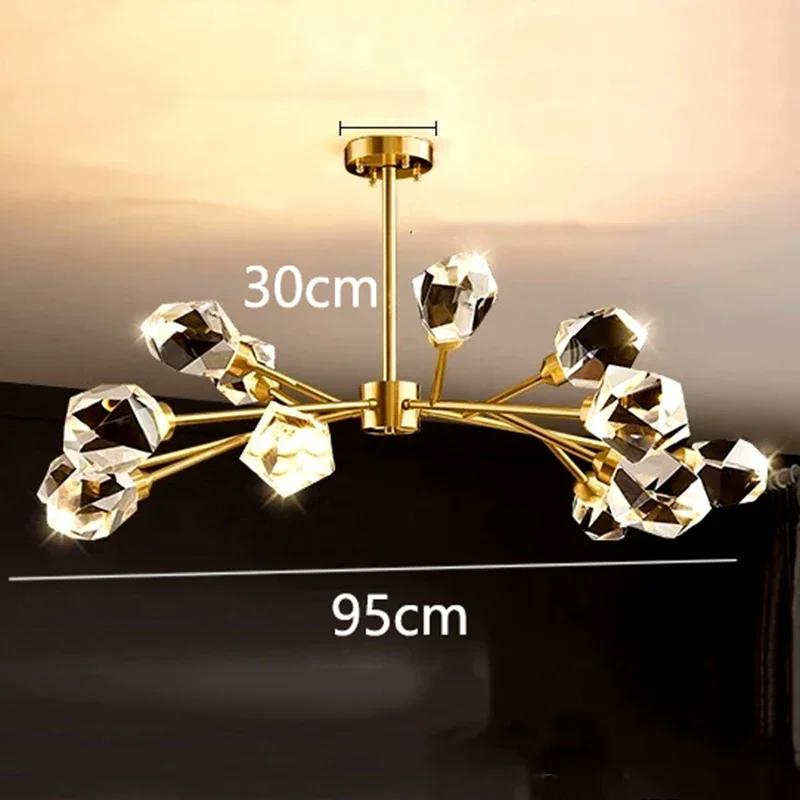 Nordic All-copper Molecular Long Crystal Chandelier Light Luxury Creative Post-modern Atmosphere Living Room LED Pendant Lights