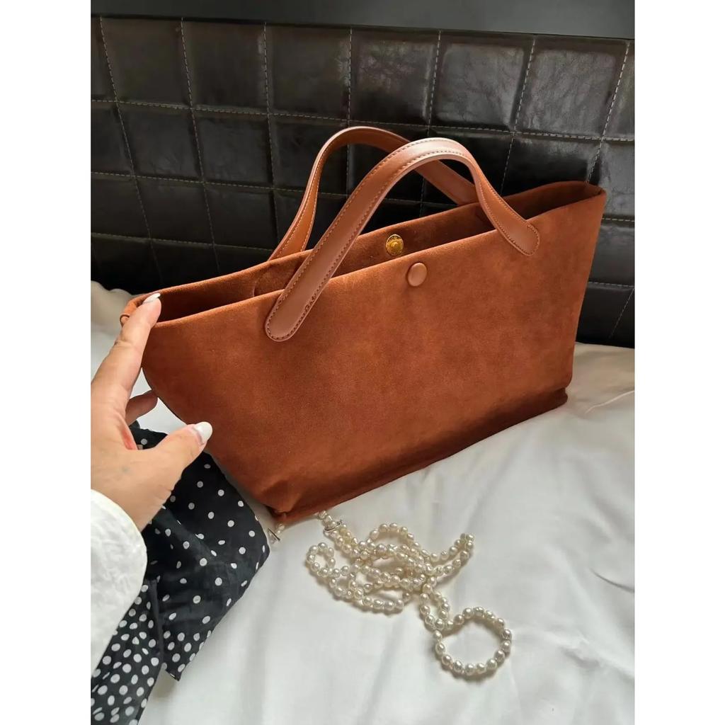 Geantă nouă de damă casual retro din piele întoarsă ecologică, geantă simplă de umăr cu capacitate mare pentru călătorii