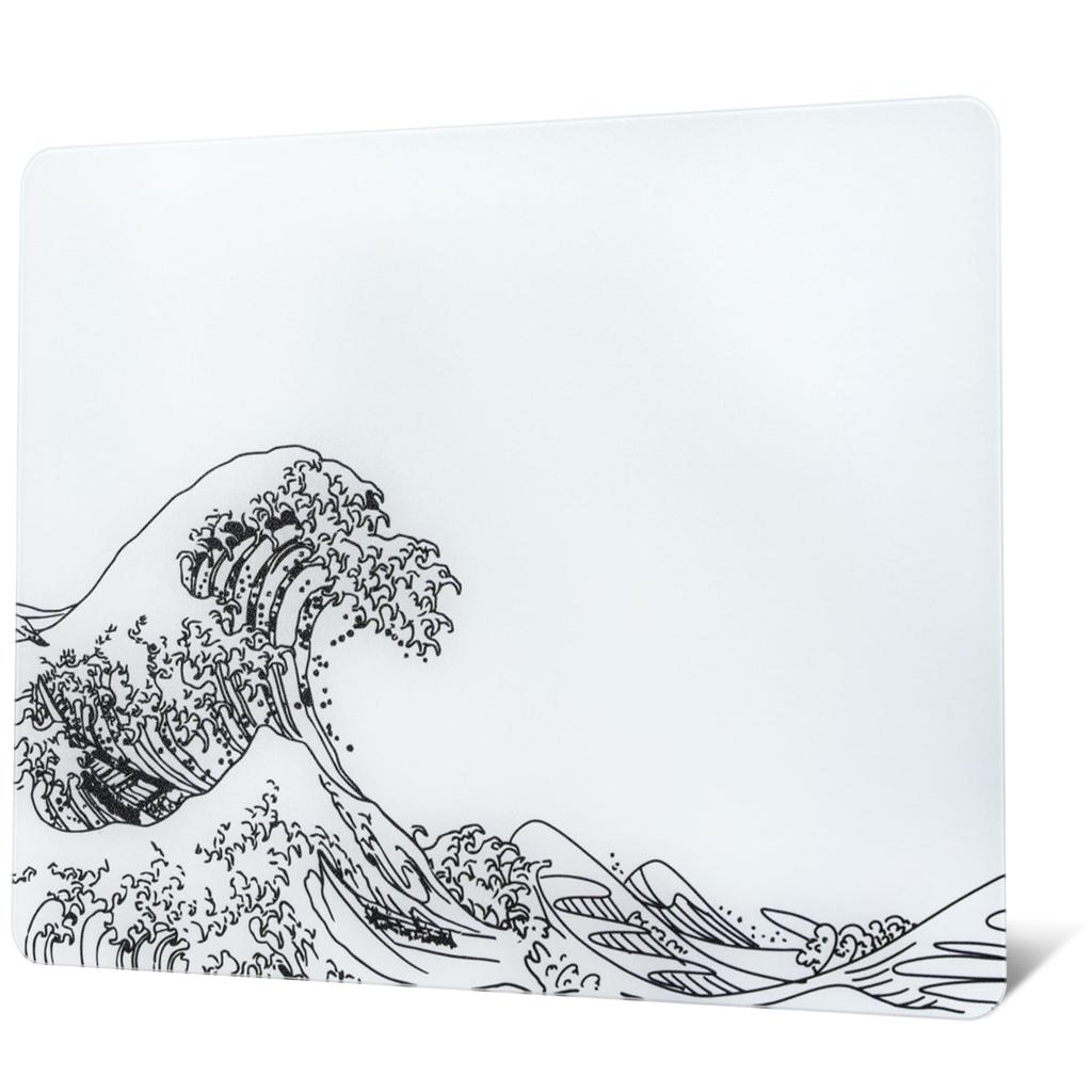 Glass Gaming Mouse Pad Black Kanagawa Pattern Hard Mouse Pad Professional Large Mouse Mat 410mm x 310mm Special Glass Surface for Improved Accuracy