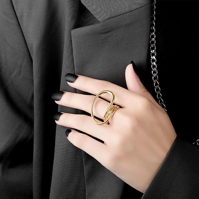 Fashion Personalized Index Finger Ring Niche Design Geometric Twist Open Ring Temperament Retro Couple Ring for Girlfriend Simple Geometric Ring