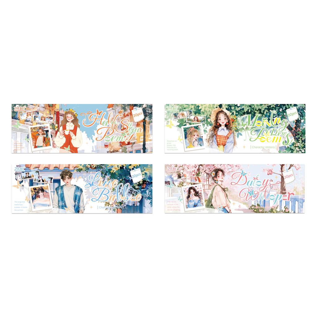 1book/20pcs Youthful Cartoon Girl Stickers, Cute Teenager Designs Smooth Surface, Easy to Peel for Handmade Cards