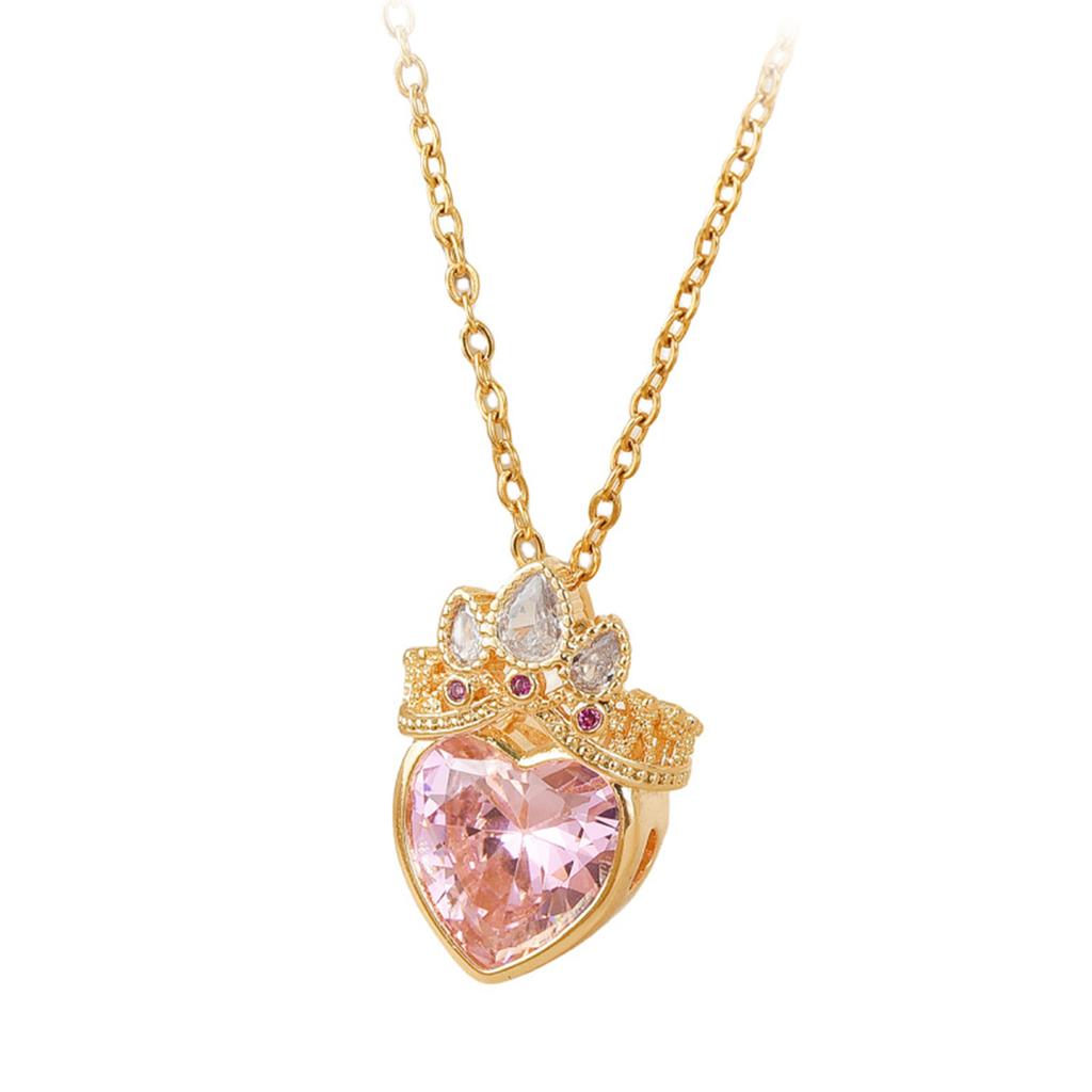 Women's Pink Crown Heart-Shaped Necklace Stainless Steel Collarbone Chain Light Luxury Niche Design Versatile Fashion Accessory