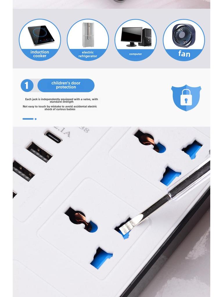 International Universal Power Strip with USB, Multi-Purpose UK & EU Plug Board with Switch