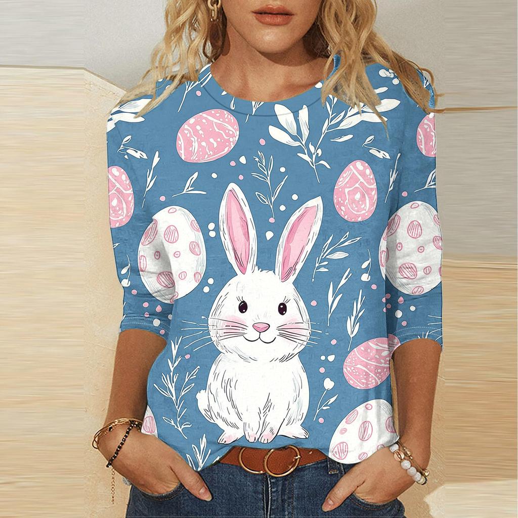 Women's -print loose 7-inch sleeve top