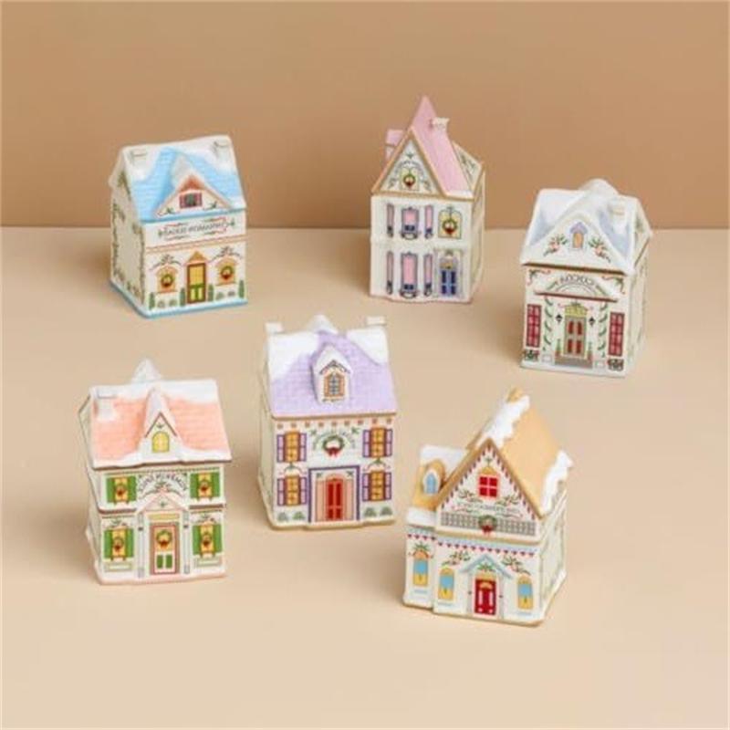 Holiday Village Spice House Set Resin Mini Tea Caddies Seasoning Storage Jar Festive Decor Kitchen Countertop Holiday Gifts