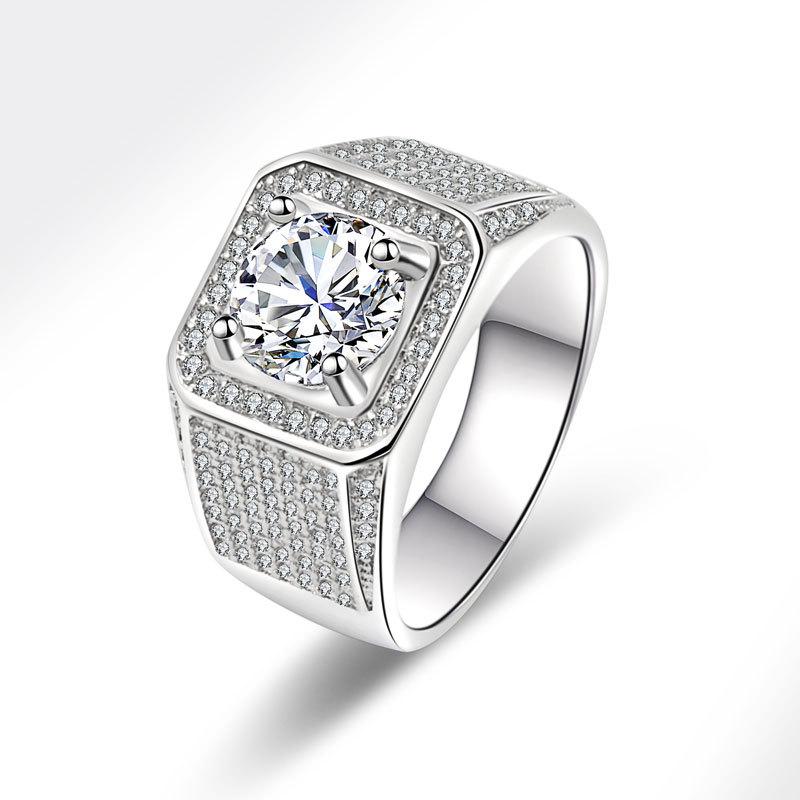 

Men s Bold Full Pave Moissanite Ring Large Solitaire CZ Cluster Engagement Wedding Band Sparkling Jewelry Gift beauty no. 12 платиновий