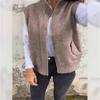 Winter Women's Stand Collar Zip Knitted Vest Loose Casual Open Front Sweater Gilet for Autumn Winter