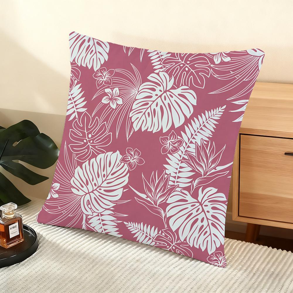 Monstera Pattern Cushion Cover Soft Short Plush Pillow Cover Smooth Cozy Texture Aesthetic Cushion Case Home Decor