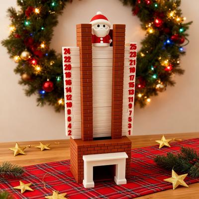 Calendário do Advento de Papai Noel 3D Papai Noel Descendo pela Lareira Ornamento de Contagem Regressiva de Natal com Design Deslizante para Decoração de Mesa de Feriado