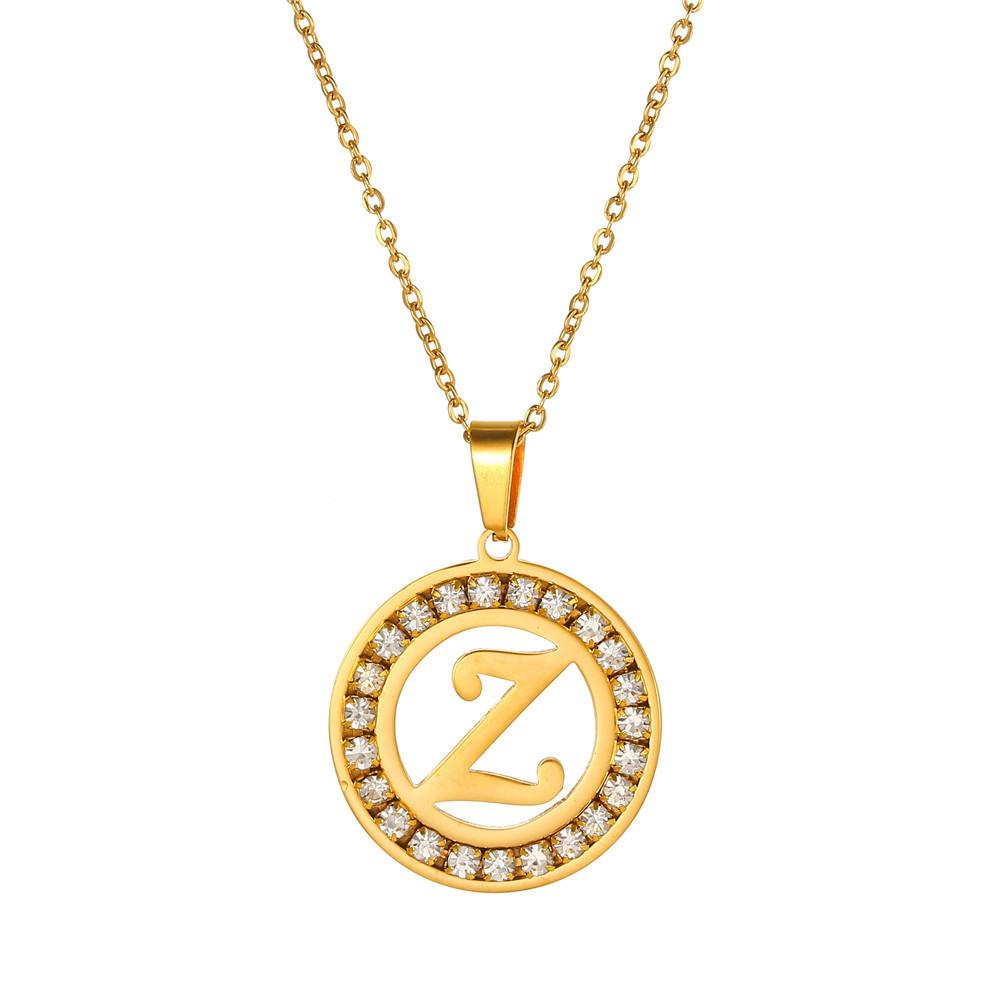 New Initial Letter Name Pendant Female Gold Color Stainless Steel A-Z Alphabet Round Necklace for Women Jewelry Gift