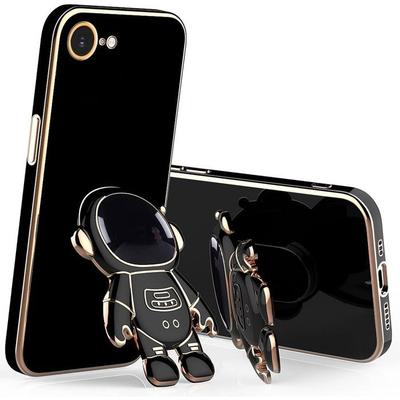 Schutzhülle - BOOLING - für iPhone 16e - Stoßfestes Silikon - 3D Astronauten-Ständer - Schwarz