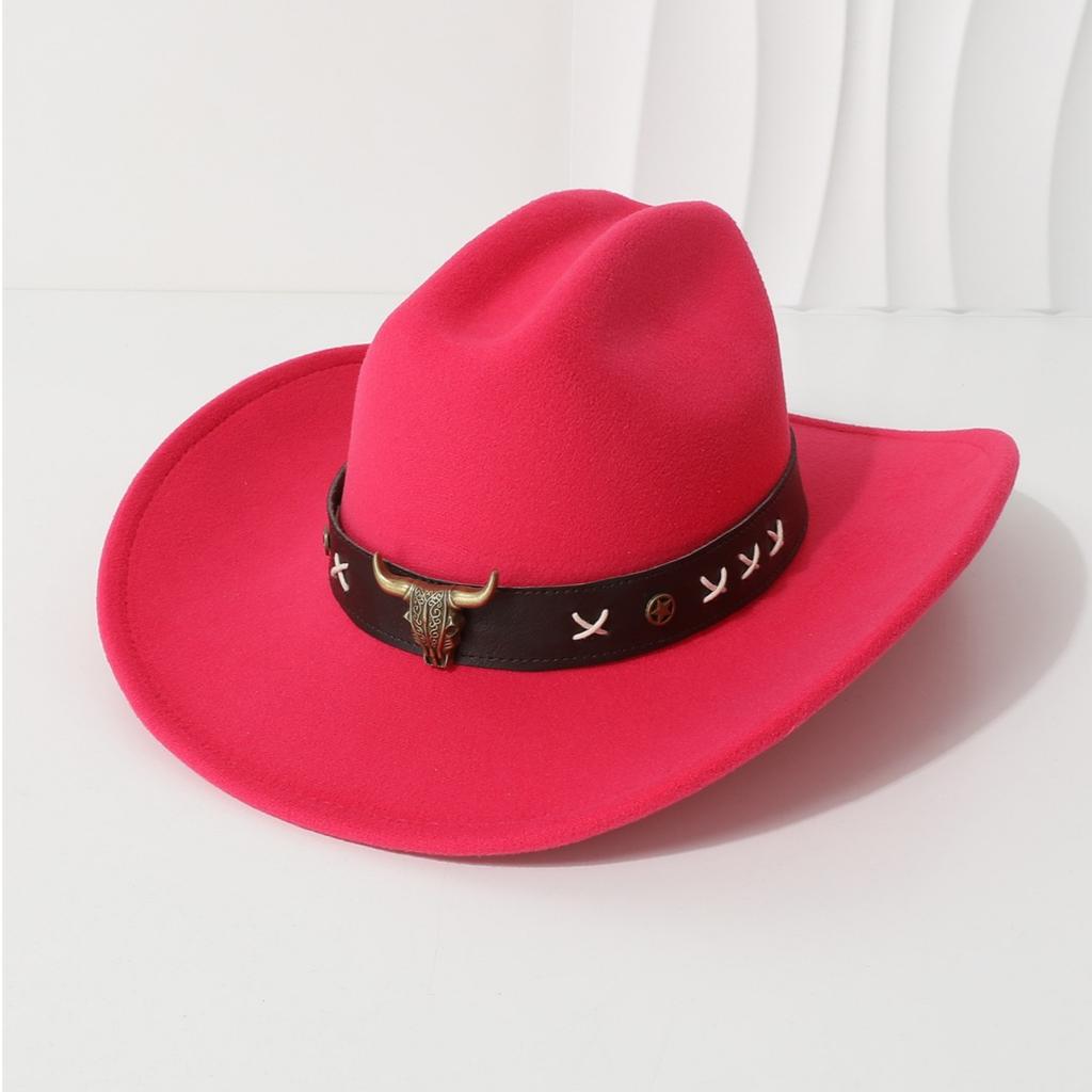 3D cowboy hat with rolled and upturned brim, large cowboy hat in European and American fashion, ethnic Tibetan felt hat