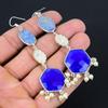 Easter Sale Blue Sapphire Stone 925 Sterling Silver Dangling Earrings Jewelry