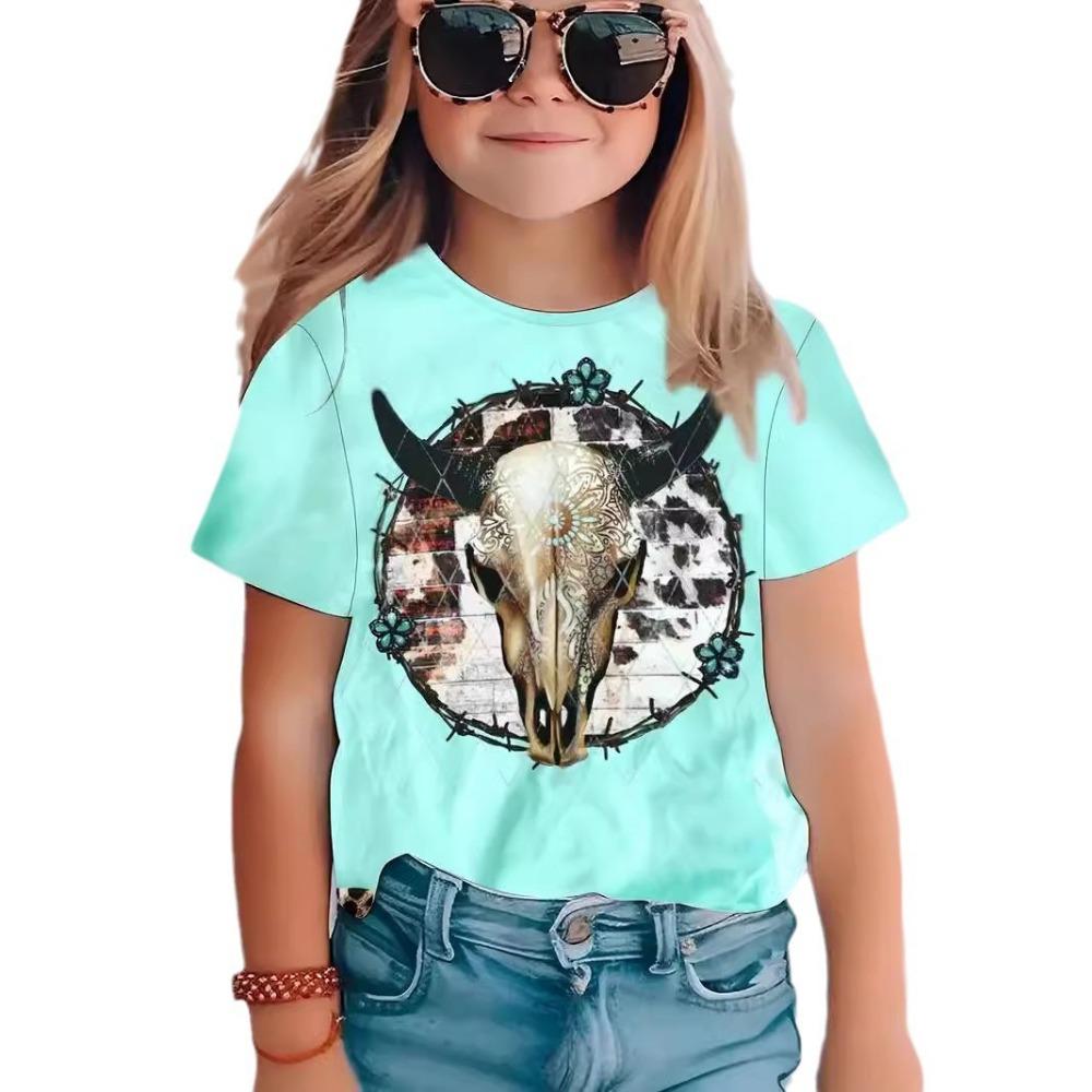New summer girls short-sleeved T-shirt animal 3D digital printing trend casual loose tops